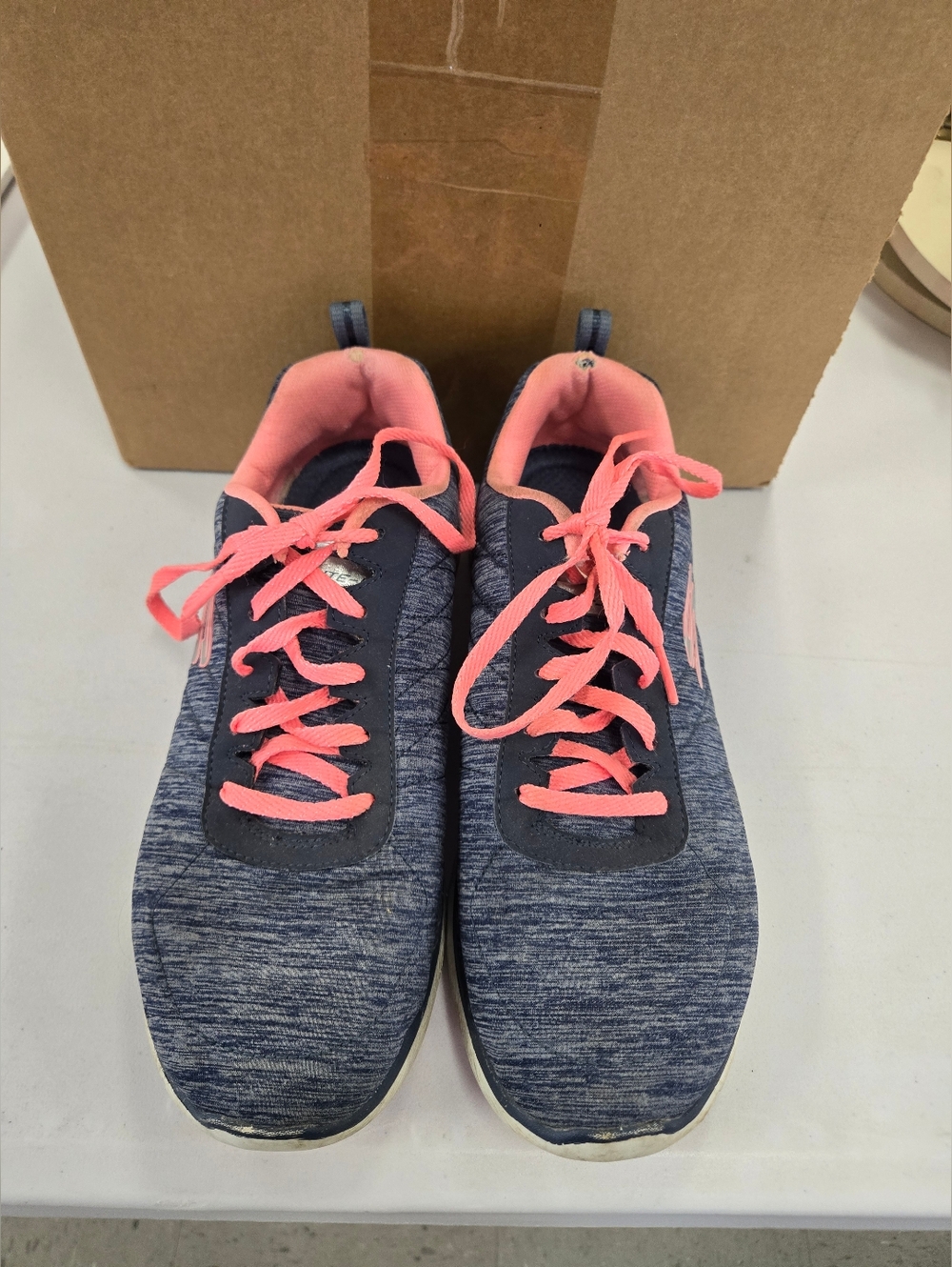 Skechers Navy Heather Knit Sneakers with Coral Pink Accents